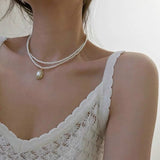 Cifeeo 2023 Kpop Double Layer Chain Gold Fashion Choker Cute Romantic Women Pearl Pendant Necklace Girl Jewelry Collar