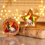 Christmas Gift Holiday Night Lights Christmas Lights Forest Old Man Wooden Luminous Pendant Christmas Tree Ornaments Round Five-pointed Star