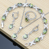 Cifeeo  Women  Jewelry Sets Olive Green Topaz Long Earrings Bracelet Necklace Sets Wedding Anniversary Party Gift For Her