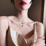 Cifeeo New Fashion 14K Real Gold Emerald Sector Crystal Chain Pendant Necklace for Women High Quality AAA Zircon Jewelry Ins Hot Gift