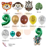 Christmas Gift 35pcs Jungle Safari Party Balloons Set Green Digital Balloon for Kids Birthday Party Decoration Aniaml Forest Party Supplies