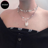 Cifeeo Kpop Stainless Steel Harajuku Heart Wing Choker Necklaces For Women collar Goth Statement Chain Necklace aesthetic jewellery