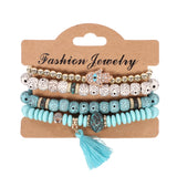 Vintage Ethnic Multilayer Big beads Bracelets Boho Statement Flower Bracelet Bangles For Women Summer Jewelry