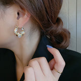 Cifeeo 14K Gold Plated Twisted Round Hoop Earrings for Women Girl Korean Fashion Jewelry S925 Silver Needle Zirconia Party Gift