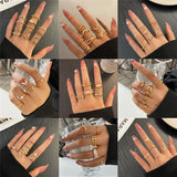 Cifeeo 25Style Bohemian Vintage Gold Color Geometric Square Round Rings Set for Women Black Stone Rings Silver Color Chain Ring Jewelry
