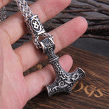 Christmas Gift Norse Vikings Thor's Hammer Mjolnir Scandinavian Rune Amulet Necklace Stainless Steel Chain Vegvisir Anchor Pendant Male Jewelry