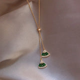Cifeeo New Fashion 14K Real Gold Emerald Sector Crystal Chain Pendant Necklace for Women High Quality AAA Zircon Jewelry Ins Hot Gift