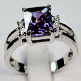 Cifeeo Classic Silver Color Women's Ring Metal Crystal Purple Zircon Engagement Rings for Women Fashion Party Wedding Fashion Jewelry