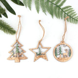 Christmas Gift 6PCS Vintage Hollow Printed Christmas Star/Tree/Ball Wooden Pendants Ornaments Wood Crafts Christmas Tree Ornaments Decorations
