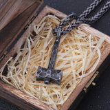 Christmas Gift Iron Color Viking hammer Pendant Necklace with Stainless Steel Chain As Men Gift