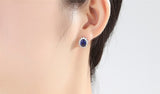 Christmas Gift Luxury Lab Sapphire Earrings Original Alloy Jewelry With Blue Zirconia Gemstone Stud Earrings For Women