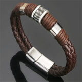 Cifeeo High Quality Stainless Steel Charm Bracelet Braided Black Brown Genuine Leather Bracelet for Men's Hand Wristband  Jewelry