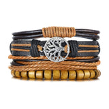 Christmas Gift Vnox 4Pcs/ Set Braided Wrap Leather Bracelets for Men Vintage Life Tree Rudder Charm Wood Beads Ethnic Tribal Wristbands