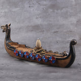 Christmas Gift With 10Cones Free Gift Waterfall Incense Burner Ceramic Incense Holder Viking Dragon Boat,Option for Mixed Incense Cones