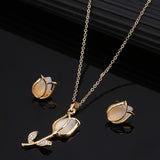 Fashion Golden Plated Opal Jewelry Sets For Woman Cubic Zirconia Water Drop Necklace Pendant Earrings Set Bridal Wedding Gift