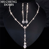 Cifeeo Christmas Gift Water Drop Rhinestone Long Pendant Full Crystal Silver Plated Necklace & Earrings Elegant Bridal Wedding Jewelry Set