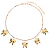 Statement Big Butterfly Pendant Necklace Rhinestone Chain for Women Bling Tennis Chain Crystal Choker Necklace Party Jewelry