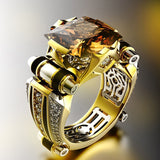 Cifeeo Classic Domineering Men's Ring Metal Gold Color Inlay Yellow Zircon  Punk Rings for Men Wedding Party Hip Hop Jewelry