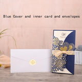 1pcs Sample White Gold Laser Cut Wedding Invitations Card Personalized Custom Printable with Ribbon Envelope Wedding Decoration