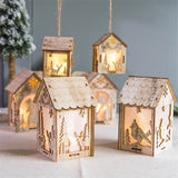 Christmas Gift Christmas LED Light Wooden House Showcase Storage Shelf Christmas Tree Holiday Decoration Hanging Decor with Light Lamp