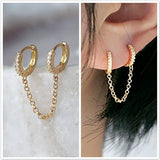 Exquisite Trend Gold Color Ear Pierced Earrings for Women Simple Personality Cz Double Hoop Chain Earrings Engagement Jewelry