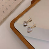 Cifeeo Trendy 14K Real Gold Crystal Heartearrings for Women Accessories Korean Fashion Jewelry S925 Silver Needle Shiny Zircon Ins Gift