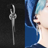Mens Punk Earrings KPOP DNA Korean Stainless Steel Stud Earrings Moon Feather Cross Pendant  Rock Guys Hip Hop Unisex Ear Clip