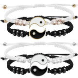 Tai Chi Yin Yang Couple Bracelets Alloy Pendant Adjustable Braid Chain Bracelet Necklace Matching Lover Bracelets Necklaces Set