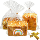 50/100sets Transparent Plastic Bag Bread Candy Lollipop  Packaging Bags Cellophane Treats Bags with Twist Tie Rainbow Stickers