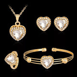 High Quality Black CZ Crystal Wedding Necklace &Earring &Ring 3 Set Gold Color Pendant Jewlery Set Gift Wholesale Jewelry Sets