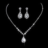 Cifeeo Christmas Gift Water Drop Rhinestone Long Pendant Full Crystal Silver Plated Necklace & Earrings Elegant Bridal Wedding Jewelry Set