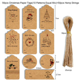 50PCS Christmas Kraft Paper Tags With Hemp Rope Deer/Tree/Santa Claus for 2021 Xmas Decoration Crafts Wrapping Hanging Labels