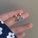 Cifeeo Korean New Style Simple Blue Bow Earrings Fashion Versatile Geometric Earrings Female Jewelry