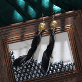 Back To School Cifeeo  Boho Long Retro Feather Exaggerated Earrings Women Drop-Shaped Vintage Chain Tassel Earrings Wedding Jewelry Gift Hot E1485
