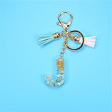 Fashion 26 Letters Resin Keychains for Women Gold Foil Pendant Charms Accessories Tassel Key Rings