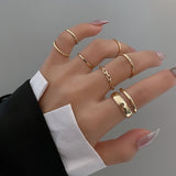 7pcs Fashion Punk joint Ring Set Geometric Twist Minimalist Jewelry Metal circular Golden Ring For Women Street Dance Accessiory