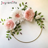 Christmas Decoration Metal Ring Artificial Flower Garland DIY Christmas Wreath Circle Girls Catching Dream Hoop Hanging Decor