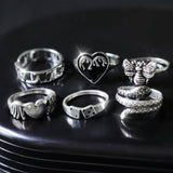 Vintage Silver Plated Angel Wings Ring for Women Gothic Punk Steampunk Love Heart Butterfly Ring Sets Party Jewelry 2021 Trendy