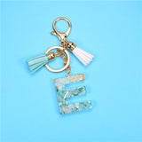 Fashion 26 Letters Resin Keychains for Women Gold Foil Pendant Charms Accessories Tassel Key Rings