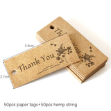 Christmas Gift 50pcs Craft Girl Homemade DIY Kraft Gift Tag Party Wedding Message Gift Tag Hang Tag Craft Cards Label Hemp String Included