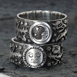 Black Friday Cifeeo  Carved Design Sun And Moon Vintage Women Rings Unique Girl Gift Punk Female Accessories For Dance Party Jewelry