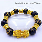 Feng Shui Obsidian Stone Beads Bracelet Men Women Unisex Wristband Gold Black Pixiu Wealth and Good Luck  Women Bracelet