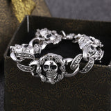Silver Color Men's Steel High Quality Biker Man Skull charms Bracelet Chain Factory Price Bracelets & Bangles
