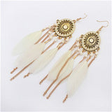 ZOSHI  Long Tassel Fashion Feather Style Ethnic Boho Big Dangle Statement Earring Wedding Earrings Accessories Wholesale