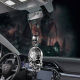 Christmas Gift Car Pendant Personality Metal Skull Rear View Mirror Decoration Hanging Charm Punk Auto Interior Skeleton Ornaments Accessories