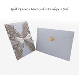 50pcs Blue Gold Silver Glitter Paper Laser Cut Wedding Invitations Card Custom Printable With Ribbon Envelope Wedding Decoration