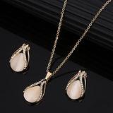 Fashion Golden Plated Opal Jewelry Sets For Woman Cubic Zirconia Water Drop Necklace Pendant Earrings Set Bridal Wedding Gift