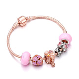 Christmas Gift Trend Rose Gold Bracelet Cherry Blossom Tassel Ball Crystal Bead Pendant Charm Bracelets & Bangles For Women Jewelry Girl Gifts