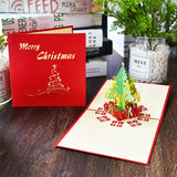 10 Pack Merry Christmas Tree Pop-Up Cards with envelope Stickers Laser Cut New Year Greeting Cards Santa Gifts Card Handmade