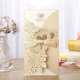 1pcs Sample White Gold Laser Cut Wedding Invitations Card Personalized Custom Printable with Ribbon Envelope Wedding Decoration